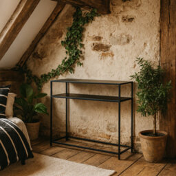 Wyld Haus Graz Matte Black Metal Console Table With Open Shelf 1000X350X790mm - thumbnail 1