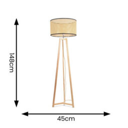 Valuelights Lottie Natural Wood Tripod Floor Lamp With Natural Cane Rattan Drum Shade - Led Bulb Included - thumbnail 4