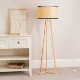 Valuelights Lottie Natural Wood Tripod Floor Lamp With Natural Cane Rattan Drum Shade - Led Bulb Included - thumbnail 3