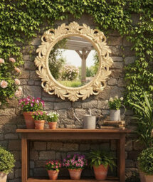 Biznest 51Cm Cream Brushed Gold Rustic Effect Round Wall Mirror Antique Style Elegant Addition To Your Home- Best Gift - thumbnail 2