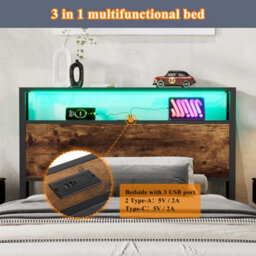 Btm Metal 3Ft Single Bed 90X190Cm With Led Light Strip, 2 Usb Ports, Drawer, Black & Walnut Finish - thumbnail 6