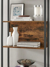 LEDREM Bookshelf 6 Shelf Unit Bookshelf Steel Construction For Living Room Hallway Office Industrial Style Rustic Brown And Black - thumbnail 4