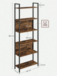 LEDREM Bookshelf 6 Shelf Unit Bookshelf Steel Construction For Living Room Hallway Office Industrial Style Rustic Brown And Black - thumbnail 7