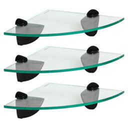 Harbour Housewares 3X Floating Glass Corner Shelves - 20Cm - Black Brackets - Bathroom Shower Storage Vanity Display Unit Shelf - thumbnail 1