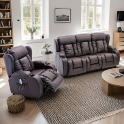 More4Homes Caesar Electric Recliner Bonded Leather 1+3 Seater Sofa Set (Brown)