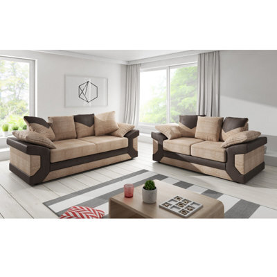 Furnishings For Less UK Dino Large Brown And Beige Fabric Sofa Suite 3 + 2