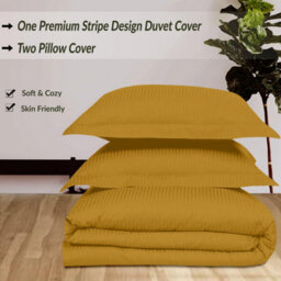 Ameha Stripe Duvet Set With Pillowcase Reversible Bedding & Soft Microfiber Cover Ochre King Size 230X220Cm - thumbnail 8