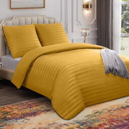 Ameha Stripe Duvet Set With Pillowcase Reversible Bedding & Soft Microfiber Cover Ochre King Size 230X220Cm - thumbnail 2