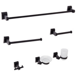Beliani 6-Piece Bathroom Hardware Set Talara With Towel Bars And Hooks Black - thumbnail 1