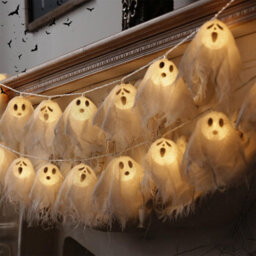 Amorly 600Cm Battery Operated Light Up Ghost String Garland, 40 Led Hanging Ghost Lights, Halloween Decoration For Garden, Patio - thumbnail 3