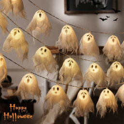 Amorly 600Cm Battery Operated Light Up Ghost String Garland, 40 Led Hanging Ghost Lights, Halloween Decoration For Garden, Patio - thumbnail 5