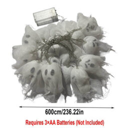 Amorly 600Cm Battery Operated Light Up Ghost String Garland, 40 Led Hanging Ghost Lights, Halloween Decoration For Garden, Patio - thumbnail 4