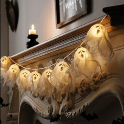 Amorly 600Cm Battery Operated Light Up Ghost String Garland, 40 Led Hanging Ghost Lights, Halloween Decoration For Garden, Patio - thumbnail 6