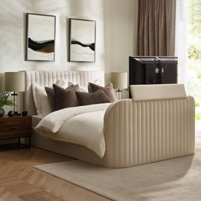 Hermione Natural Fabric Ottoman Storage TV Bed Frame - 5ft King Size - image 1