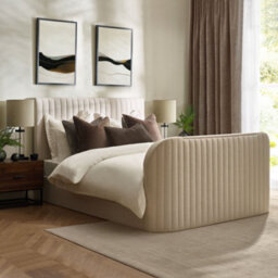 Hermione Natural Fabric Ottoman Storage TV Bed Frame - 5ft King Size - thumbnail 2