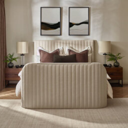 Hermione Natural Fabric Ottoman Storage TV Bed Frame - 5ft King Size - thumbnail 3