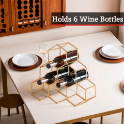 Orsina Sturdy 6 Botttle Gold Finish Wine Rack, Geometric Structure Bottle Rack For Cupboard, Minimalist Wine Rack - thumbnail 7