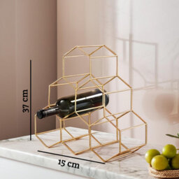 Orsina Sturdy 6 Botttle Gold Finish Wine Rack, Geometric Structure Bottle Rack For Cupboard, Minimalist Wine Rack - thumbnail 3