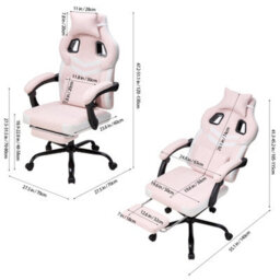 Thehotsale Height-Adjustable Ergonomic Reclining Gaming Chair With Massage Lumbar Support & Footrest, Pink - thumbnail 6