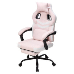Thehotsale Height-Adjustable Ergonomic Reclining Gaming Chair With Massage Lumbar Support & Footrest, Pink - thumbnail 2