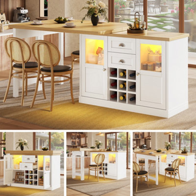 Btm Space Saving Dining Table Sideboard 120 197Cm With 2 Drawers And Glass Door Storage Cabinet, White - image 1