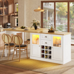 Btm Space Saving Dining Table Sideboard 120 197Cm With 2 Drawers And Glass Door Storage Cabinet, White - thumbnail 6