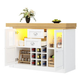 Btm Space Saving Dining Table Sideboard 120 197Cm With 2 Drawers And Glass Door Storage Cabinet, White - thumbnail 7