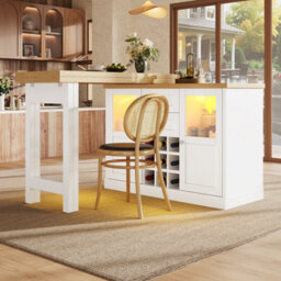 Btm Space Saving Dining Table Sideboard 120 197Cm With 2 Drawers And Glass Door Storage Cabinet, White - thumbnail 3