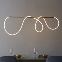 Satin Gold Modern Linear Ceiling Pendant Light - Integrated Led Tape Module - thumbnail 3