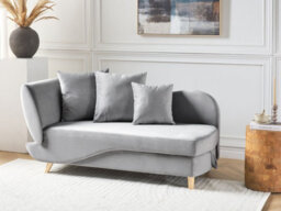 Beliani Left-Hand Chaise Longue Meri Velvet Light Grey With Storage - thumbnail 2