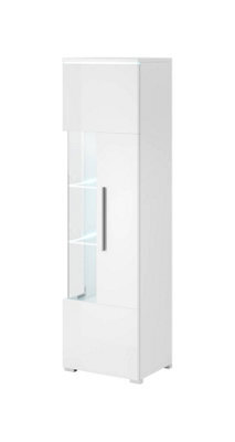 Arte Elegant White India 06 Tall Display Cabinet, Right Door, Glass & Wood Shelves, Optional Led, H1600mm W450mm D350mm - image 1