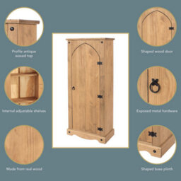 Core Products Corona Vestry Cupboard, Antique Waxed Pine H143.5Cm X W60.0Cm X D31.6Cm - thumbnail 7