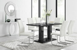 Furniturebox Imperia Black High Gloss 6 Seater Dining Table With Structural 2 Plinth Column Legs 6 White Faux Leather Lorenzo Cantilever Chairs - thumbnail 1
