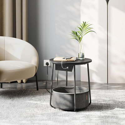 Songmics Vasagle Charging End Table, Round Bedside Table With Power Outlets, Usb Ports, Storage Basket, Ebony Black And Slate Grey - image 1