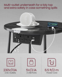 Songmics Vasagle Charging End Table, Round Bedside Table With Power Outlets, Usb Ports, Storage Basket, Ebony Black And Slate Grey - thumbnail 4