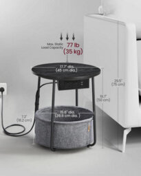 Songmics Vasagle Charging End Table, Round Bedside Table With Power Outlets, Usb Ports, Storage Basket, Ebony Black And Slate Grey - thumbnail 2