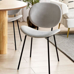Wyld And Coco Novahome Set Of 2 Dining Chairs Light Grey Velvet With Black Iron Legs - Modern Dining Seating - thumbnail 2