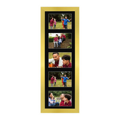 AK Frames 26X8 Gold Sleek Multi Photo Frame With Black Mount - Holds 5 Apertures (5X) 6X4 Photos - image 1