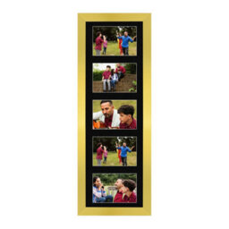 AK Frames 26X8 Gold Sleek Multi Photo Frame With Black Mount - Holds 5 Apertures (5X) 6X4 Photos