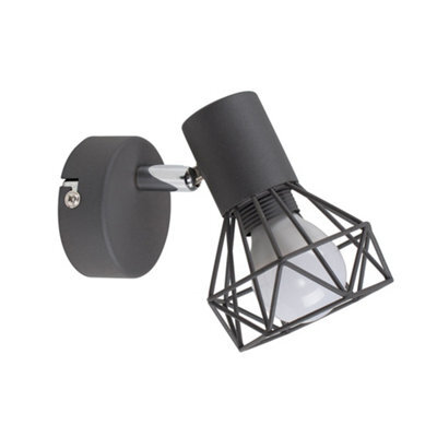 Valuelights Angus Retro Style Metal Basket Cage Wall Light Fitting In Pewter Grey Finish - image 1