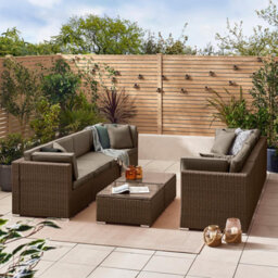 Furniturebox Orlando Brown Rattan Garden Sofa Modular Outdoor Patio Couch Seating, Table & 8 Chairs Garden Corner Sofa Set + Cover - thumbnail 7