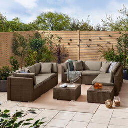 Furniturebox Orlando Brown Rattan Garden Sofa Modular Outdoor Patio Couch Seating, Table & 8 Chairs Garden Corner Sofa Set + Cover - thumbnail 2