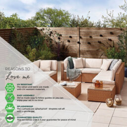 Furniturebox Orlando Brown Rattan Garden Sofa Modular Outdoor Patio Couch Seating, Table & 8 Chairs Garden Corner Sofa Set + Cover - thumbnail 8