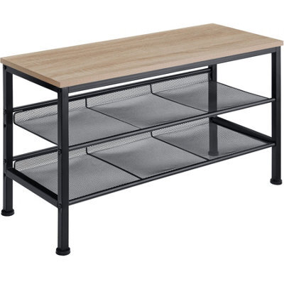 Tectake Shoe Rack Derry - Surface Shelf And 2 Grid Shelves, Industrial Style -  - Industrial Wood Light, Oak Sonoma - image 1