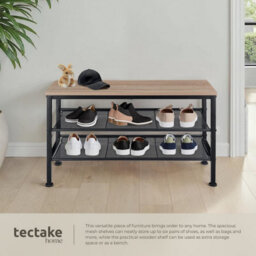 Tectake Shoe Rack Derry - Surface Shelf And 2 Grid Shelves, Industrial Style -  - Industrial Wood Light, Oak Sonoma - thumbnail 4