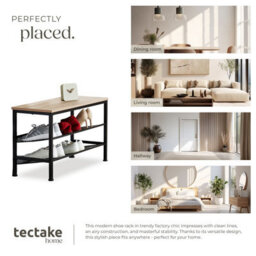 Tectake Shoe Rack Derry - Surface Shelf And 2 Grid Shelves, Industrial Style -  - Industrial Wood Light, Oak Sonoma - thumbnail 7