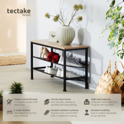 Tectake Shoe Rack Derry - Surface Shelf And 2 Grid Shelves, Industrial Style -  - Industrial Wood Light, Oak Sonoma - thumbnail 2