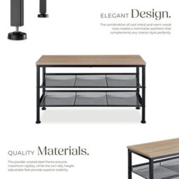 Tectake Shoe Rack Derry - Surface Shelf And 2 Grid Shelves, Industrial Style -  - Industrial Wood Light, Oak Sonoma - thumbnail 3
