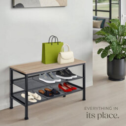 Tectake Shoe Rack Derry - Surface Shelf And 2 Grid Shelves, Industrial Style -  - Industrial Wood Light, Oak Sonoma - thumbnail 8
