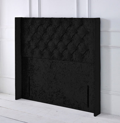 "Adore Designs Chesterfield Winged Crushed Velvet 6Ft Super King 50"" Floor Standing Headboard - Black"